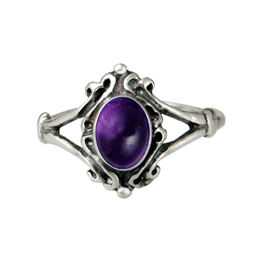 Sterling Silver Victorian Ring With Amethyst Size 8